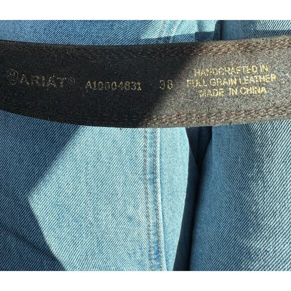 Ariat Mens Belt Brown Full Grain Leather Silver Buckle Size 38 - Picture 9 of 9